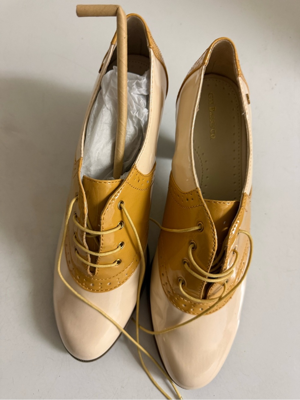 G.H. Bass & Co. Two-Tone Tan and Cream Oxford Heels